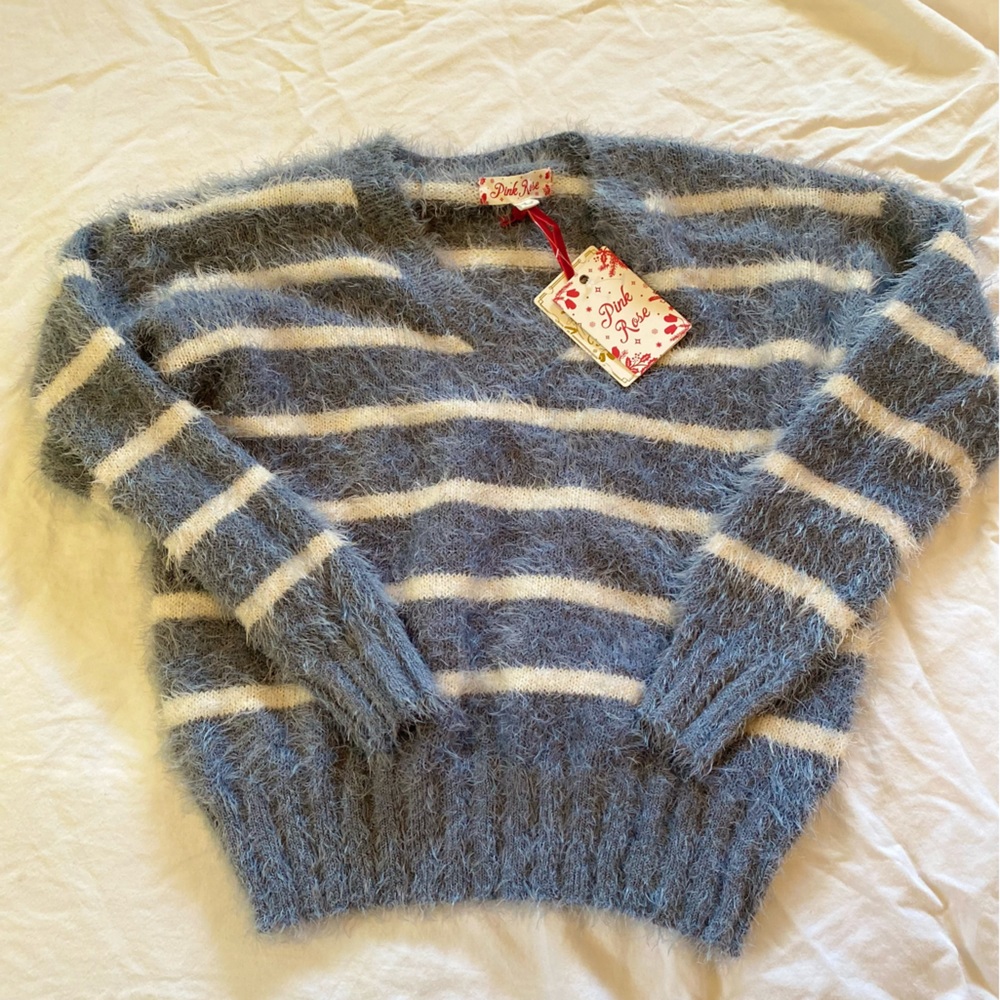 Pink Rose V-Neck Blue sweater ( M ) (With tags)